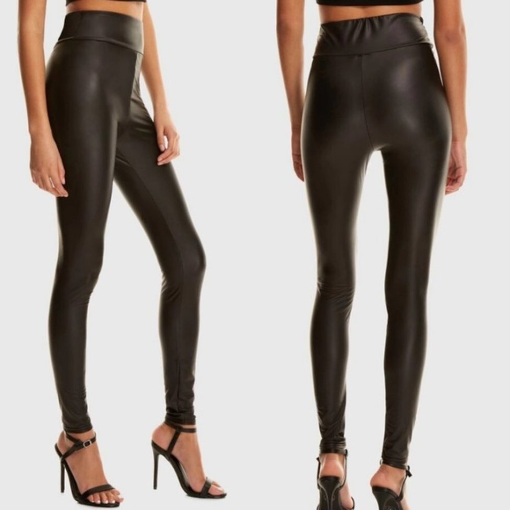Vegan leather leggings black high waisted - Picture 3 of 7